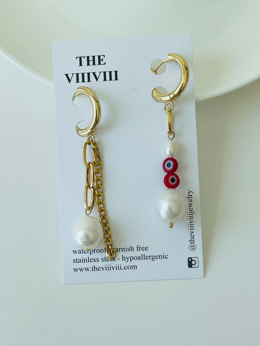 Louis Evil Eye & Pearl Gold Hoop Earrings