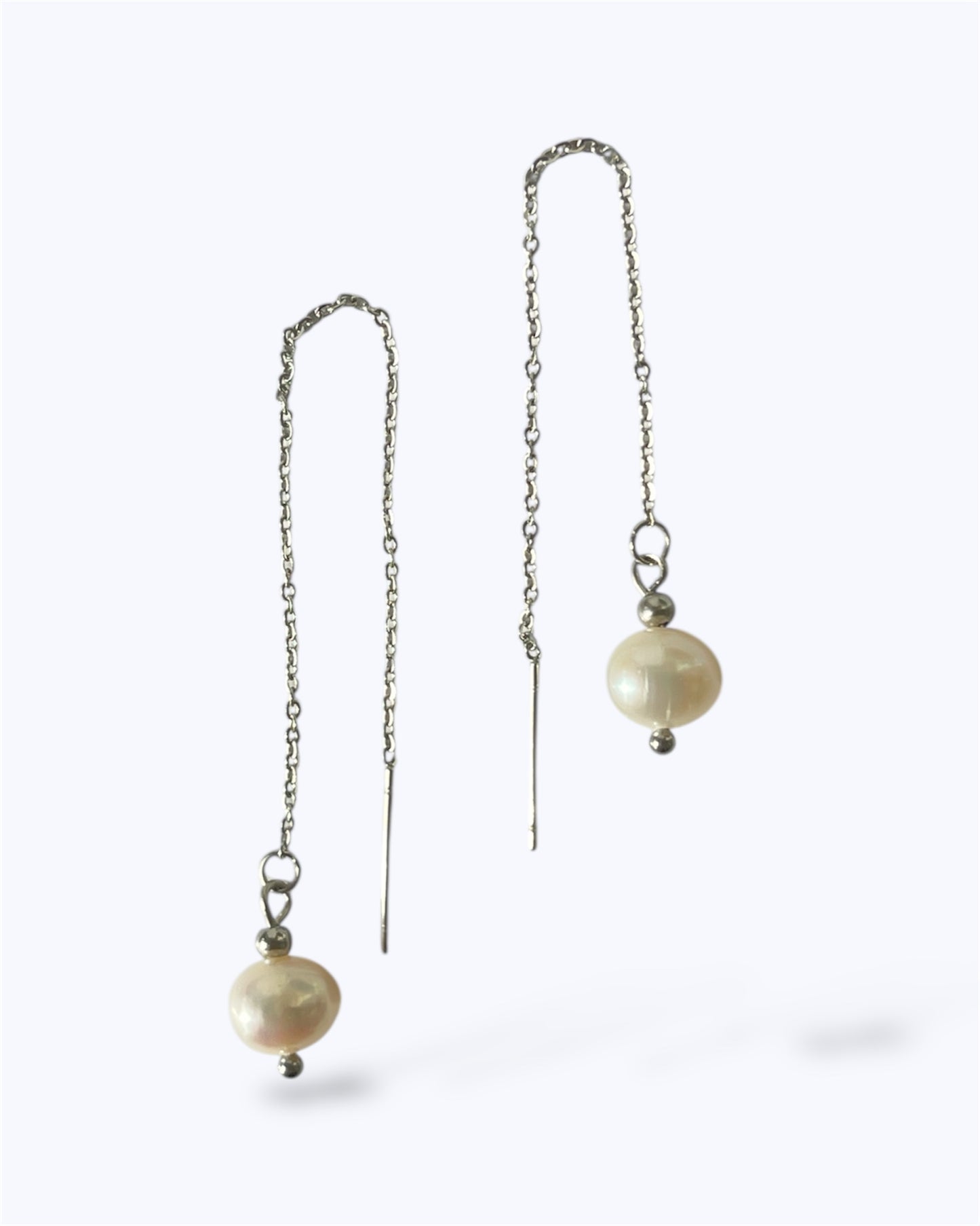 EMILY THREADER PEARL EARRINGS