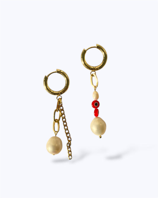 Louis Evil Eye & Pearl Gold Hoop Earrings