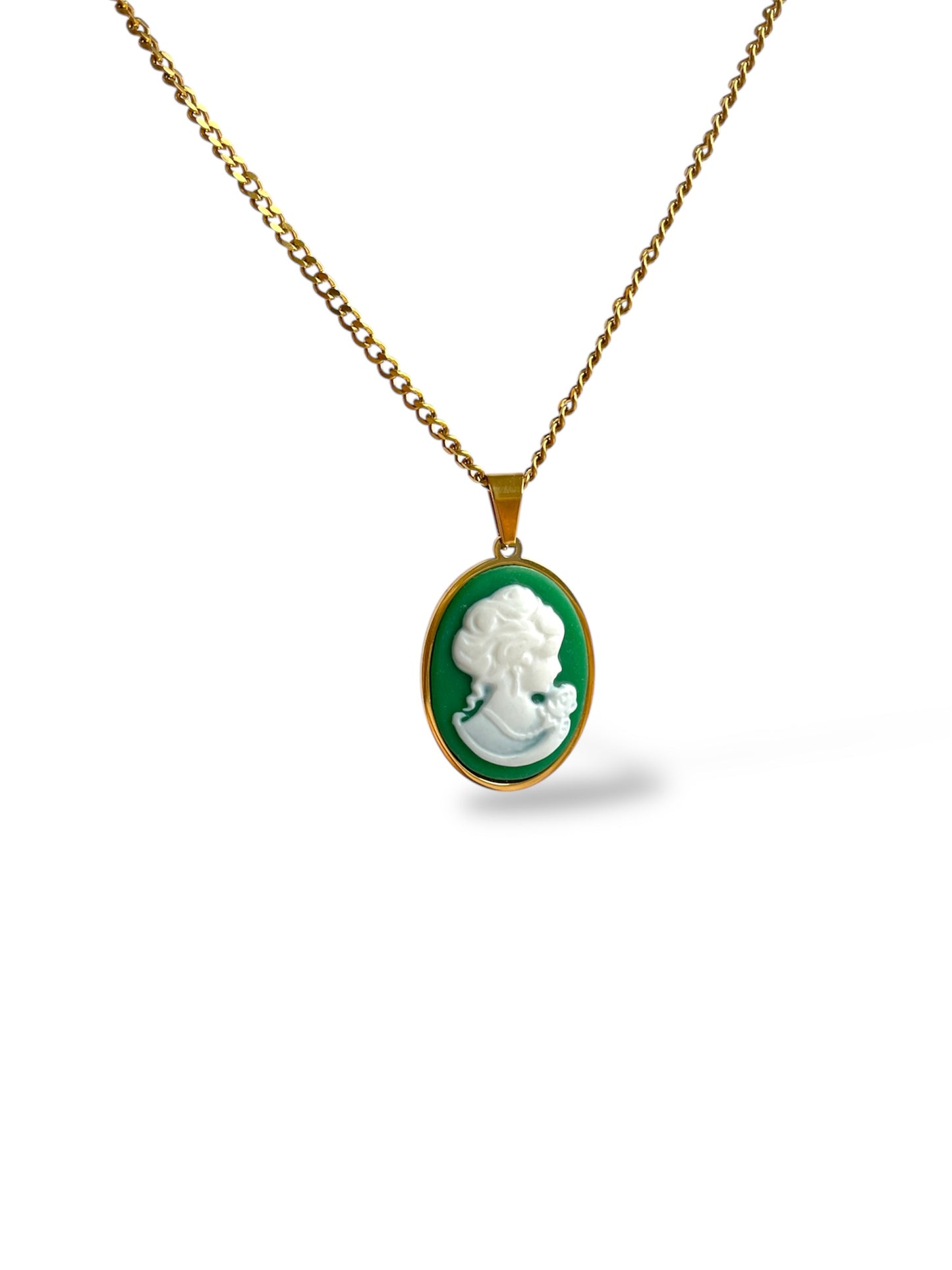 EMMA GREEN CAMEO LADY NECKLACE